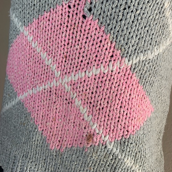 Silk blend Sweater Vest Vintage 1980s Argyle Pink Green Tan Crewneck Style - Picture 2 of 8